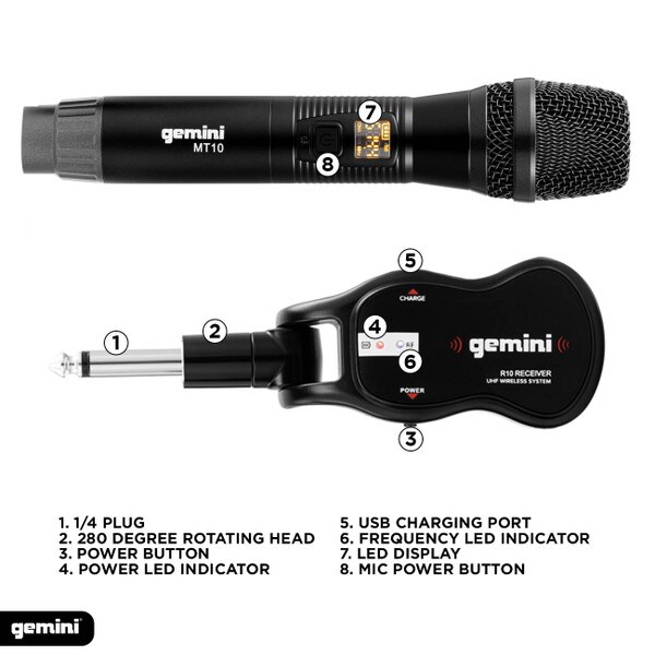 Main product image for Gemini GMU-M100 Professional Plug & Play Wireless Rechargeable UHF Handheld Microphone Pack235-164